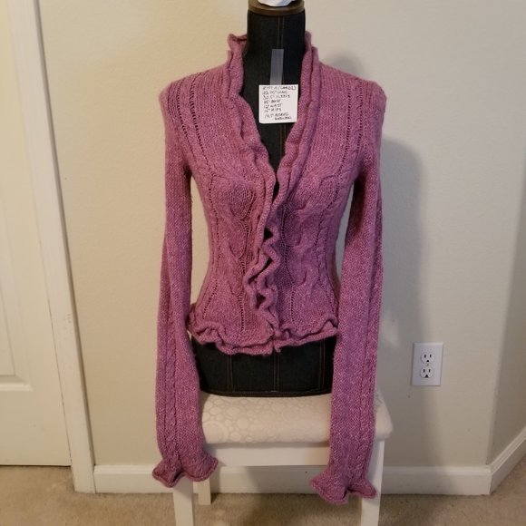 #159A N W/O T DKNY JEANS mauve alpaca cardigan Small - Picture 1 of 8